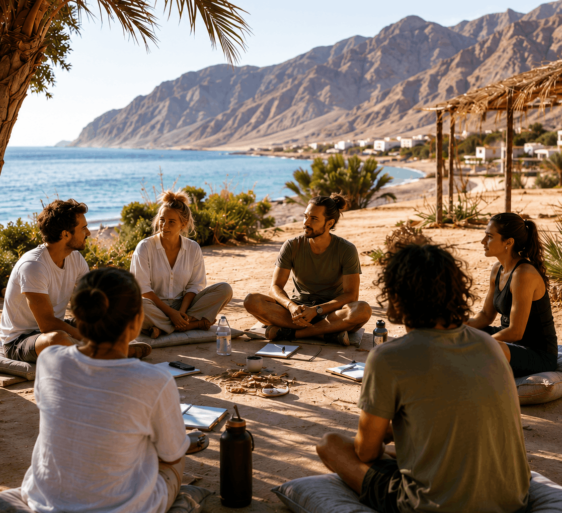 Ruhige Strandlandschaft mit Palmen, hellem Sand und ruhigem blauem Wasser